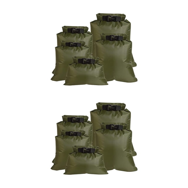 Greeniant Bolsa seca impermeable de 5 piezas para kayak, paquete de piragüismo a la deriva, portátil, senderismo, acampada, hebilla, saco de ejercito verde 2piezas