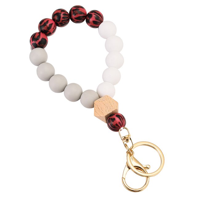 Dinheiro Pulsera de cuentas de madera de silicona Llavero de cuero PU