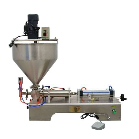 INTBUYING Paste Mixing Filling Machine Pneumatic Vertical Hopper Anti-drip Piston Filler Machine With Stirrer Speed Control 110V 50-500ml