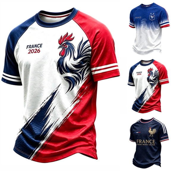 Difdany France Soccer Jersey, Athletic Short Sleeve French Rooster 2026 Print Training T-Shirt for Men, Game Day Fan Supporter Casual Sports Tee