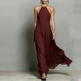thumbnail image 4 of Dolkfu Halter Dresses for Women With Pocket Sleeveless Red Maxi A-Line Dresses Solid Modern Relaxed Fit Flowy Dresses Wine,S, 4 of 5