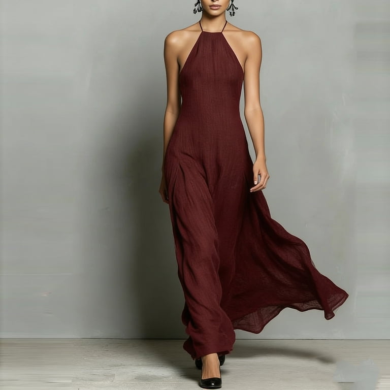 Uootdi Maxi Dresses for Women Halter Neck Sleeveless Backless Dresses Flowy Elegant Formal Party Long Dresses Gift Uootdi Maxi Dresses for Women Halter Neck Sleeveless Backless Dresses Flowy Elegant Formal Party Long Dresses Gift