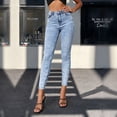 thumbnail image 4 of Women High Waist Medium Stretch Light Wash Blue Skinny Ankle Jeans, Textured Embossed Slim Fit Denim Pants, 4 of 7
