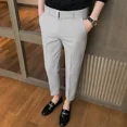 thumbnail image 4 of 9 Pantalones de traje masculino recortados con trenzas, ajustados, drapeados, elásticos, para verano, para hombre, sastrería social, elástica, para negocios, fluidos, formales, 4 of 5