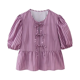 thumbnail image 1 of Blusa de cuello redondo y mangas abullonadas con lazo para mujer, versátil y de moda, nueva moda 2024, ropa al por mayor multicolor, 1 of 4