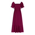 thumbnail image 4 of Birdeem Mode Décontractée Été Col Carré Uni Manches Courtes Femme Robe Femme Longues Robes, 4 of 12