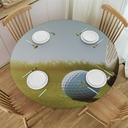 Play Golf Round Fitted Tablecloth with Elastic Edge Waterproof Table Cover