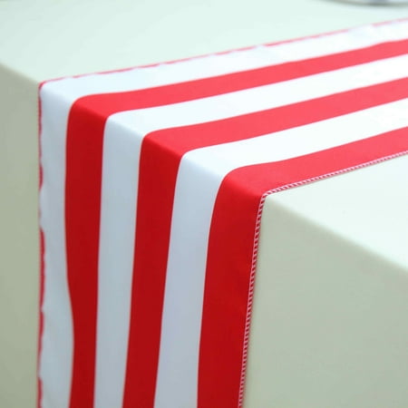 

Efavormart 12 x 108 Satin Stripes Premium Table Runner For Wedding Decor Fit Rectangle and Round Table - Red / White