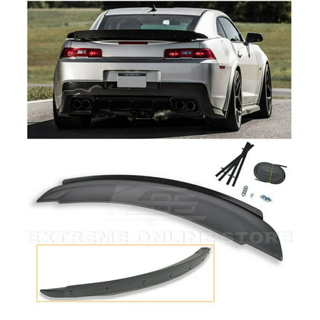 Extreme Online Store for 2014-2015 Chevrolet Camaro | EOS ZL1 Style ABS Plastic Primer Black Rear Trunk Lid Wing Spoiler W/Aluminum Glossy Black Center WickerBill Insert