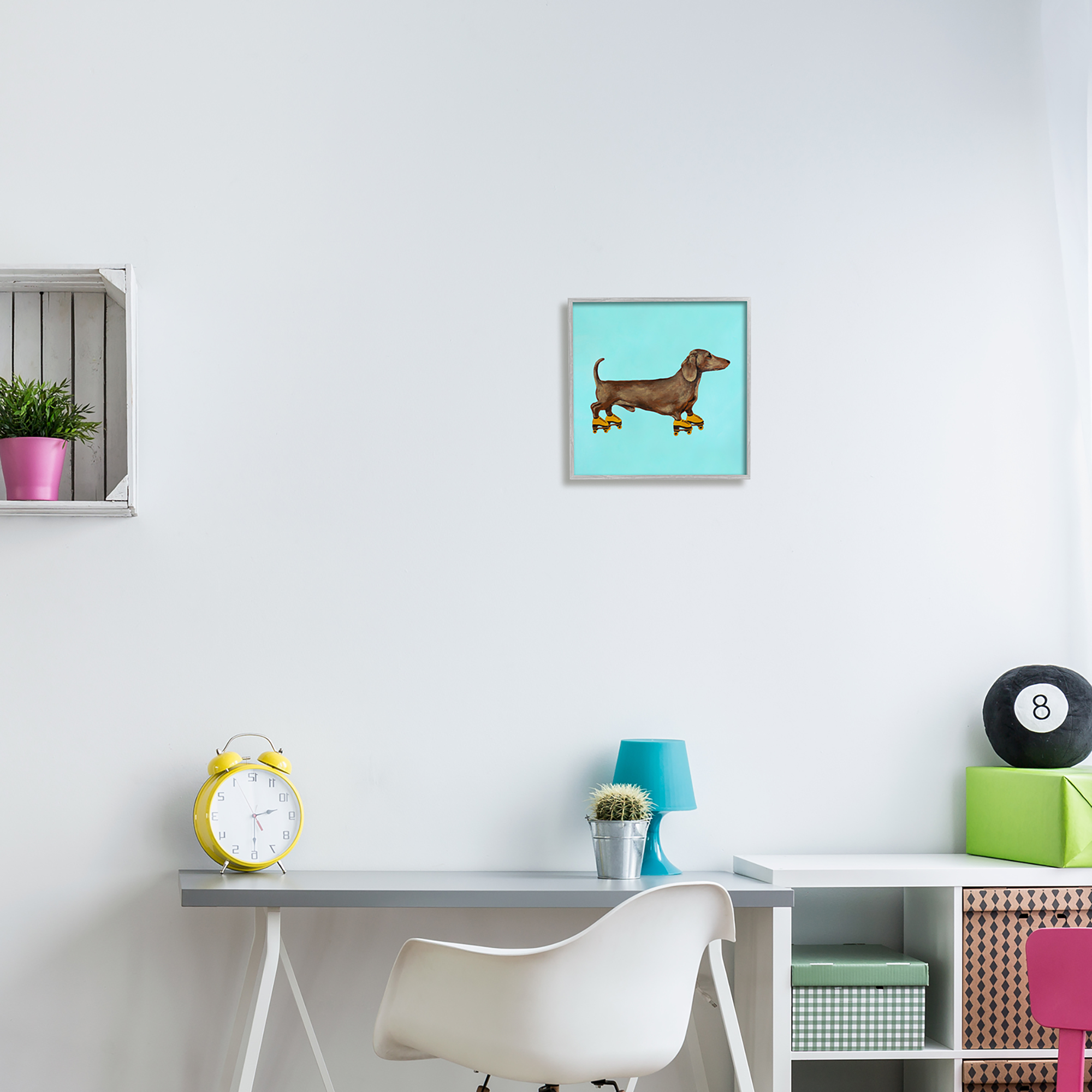 Stupell Industries Funny Dachshund On Roller Skates Animals & Insects Painting Gray Framed Art Print Wall Art