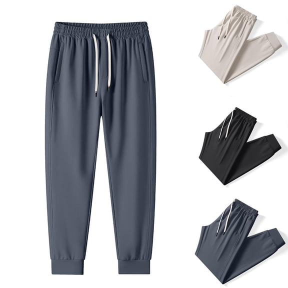 BXSRUTA Men's Big & Tall Elastic Waist Drawstring Jogger Pants with Pockets, Breathable Nylon Spandex Casual Hiking Pants