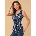 thumbnail image 4 of Top peplum envolvente con dobladillo asimétrico en la cintura con cuello en V sin mangas para mujerAzul Marino Blanco M, 4 of 6