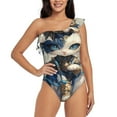 thumbnail image 2 of Picia Exotic Blue Cat Pattern Women's One Piece Swimsuits,One Shoulder Swimwear Asymmetric ,Ruffle Monokinis Bathing Suits,High Waisted Flattering Bathing Suits-Large, 2 of 8