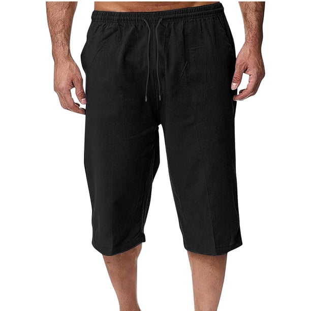 Pantalones de Lino Casual Suelto Cortado, Color Sólido Cordón Mezcla de Algodón para el Uso Diario