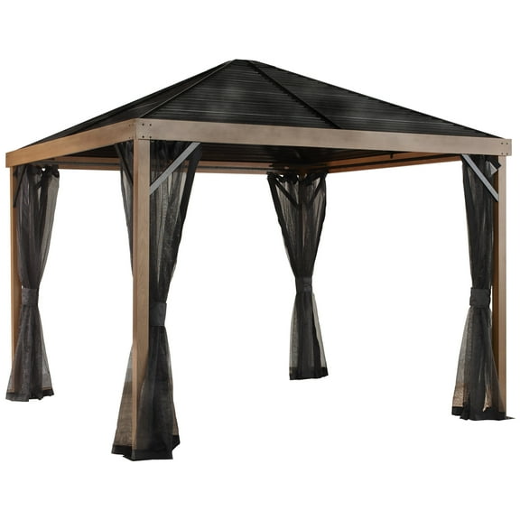 Sojag Outdoor 10' X 10' Sanibel Hardtop Gazebo Outdoor Sun Shelter, Wood Finish