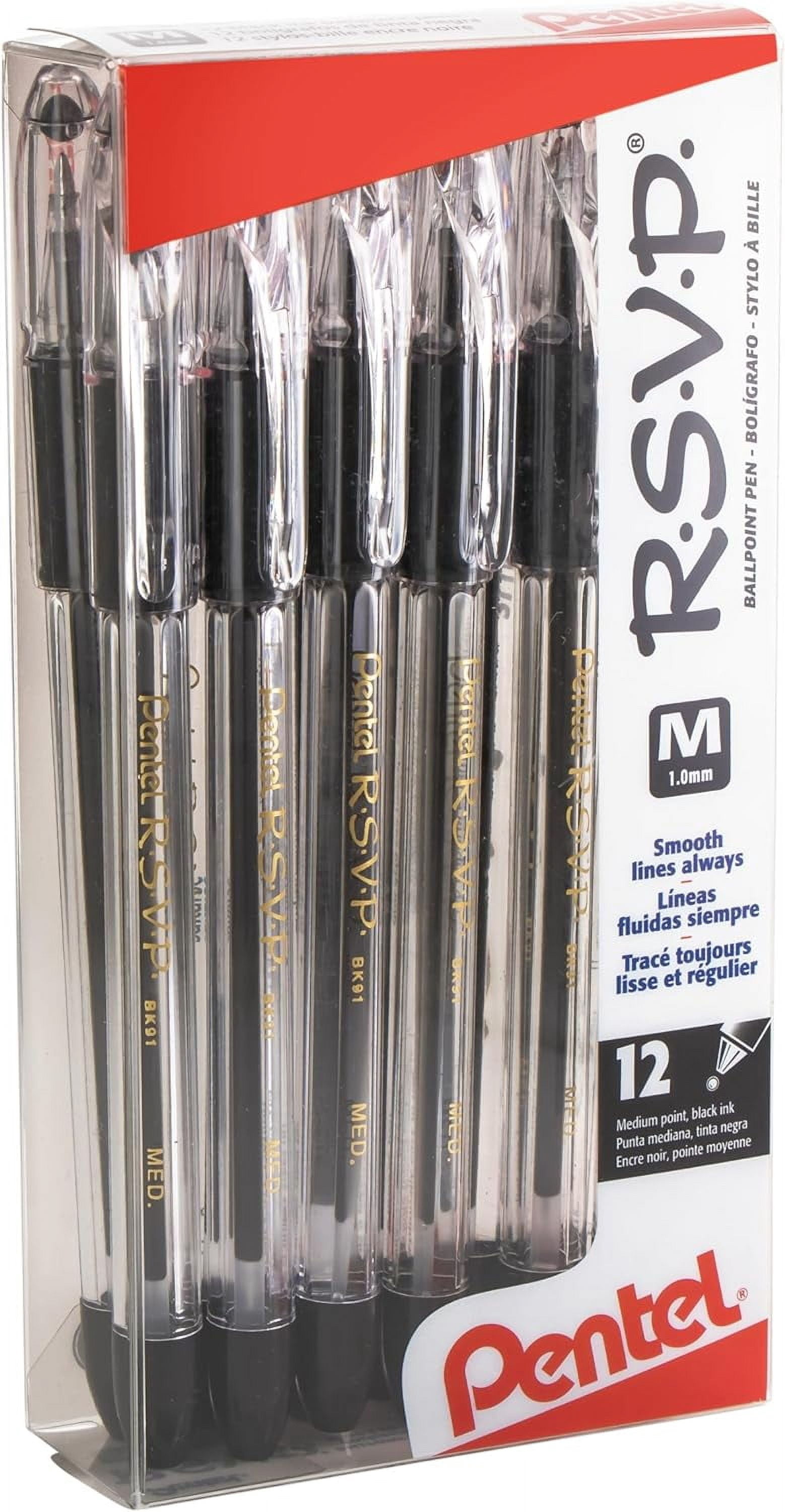 wqlpp-R.S.V.P. Stick Medium Ballpoint Pens, 12 Pack, Black (BK91PC12A)