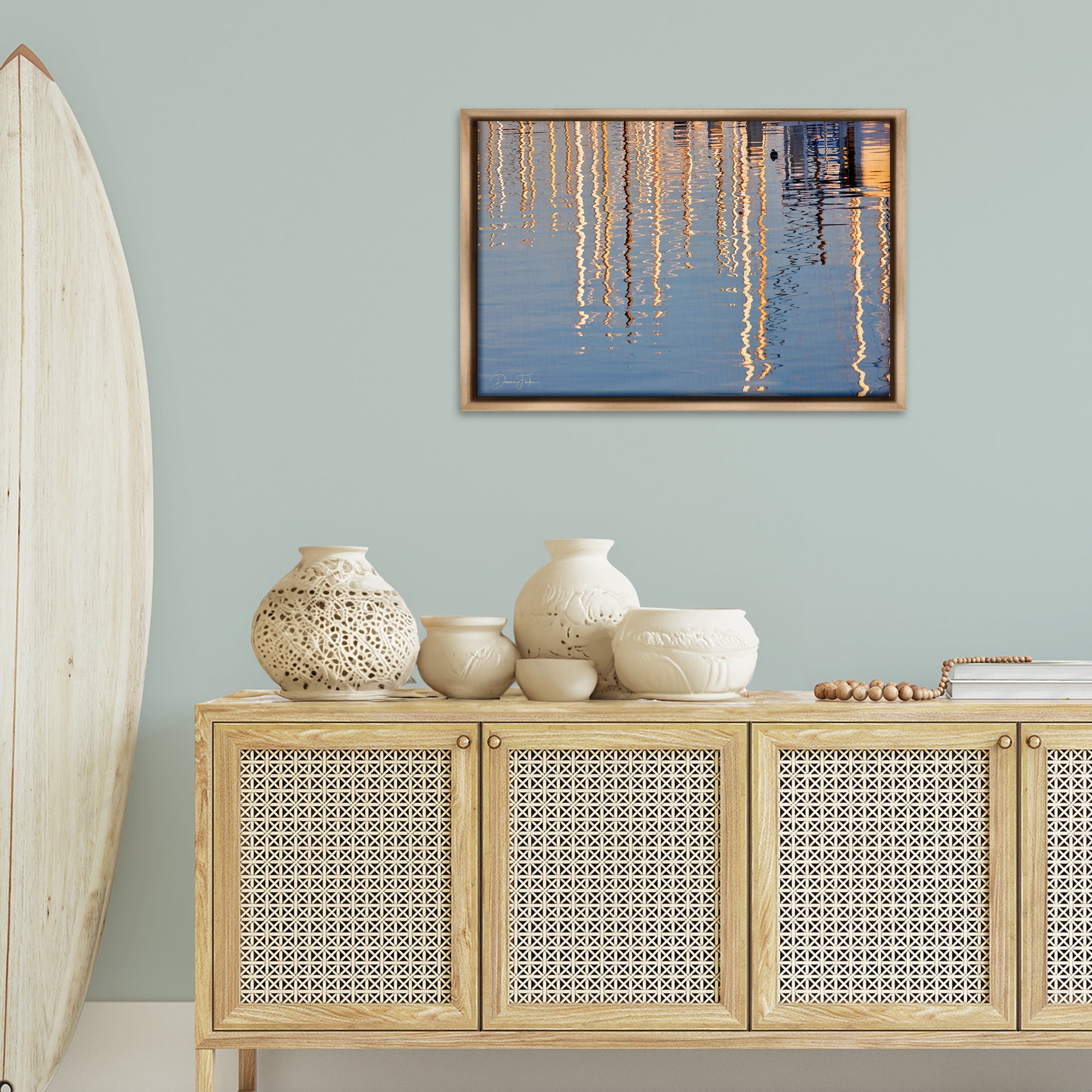 Stupell Industries Beach Post Reflections Coastal Photography Brown Floater Framed Canvas Art Print Wall Art, 31 x 21