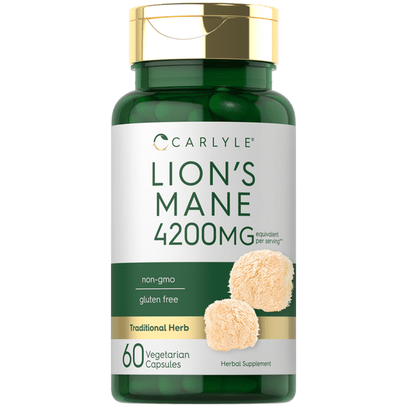 Lions Mane Supplement Capsules | 4200mg | 60 Count | Vegetarian, Non-GMO & Gluten Free | by Carlyle