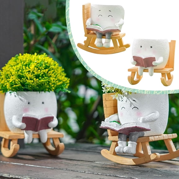 JoyMart Rocking Chair Planter Cute Plant Pots for Indoor Plants Funny Reading Head Flower Pot with Hole Small Pots Decor for Shelf Home