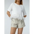 thumbnail image 3 of Coduop Women Feather Crop Tops Faux Fur Trim Short Sleeve T-Shirts Summer Top, 3 of 6