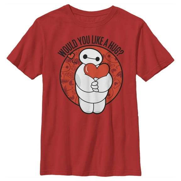 Boy's Big Hero 6 Valentine's Baymax Likes Hugs Graphic Tee Red X Large