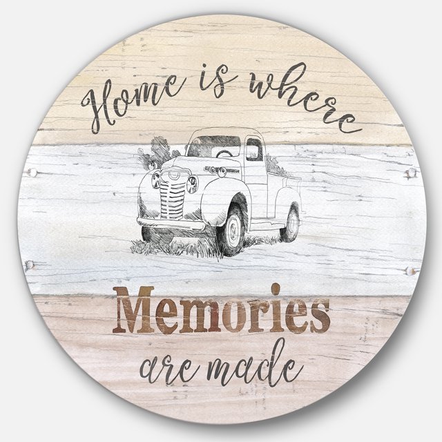 Designart « Camion Moment Maison de Ferme » Art Mural Rond en Métal Style Ferme - Disque de 36