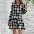 thumbnail image 2 of Womens Plaid Dress 2023 Fashion Single Breasted Light Plaid Jacket Pocket Long Sleeve Ruffle A Line Shirt Dress, 2 of 6