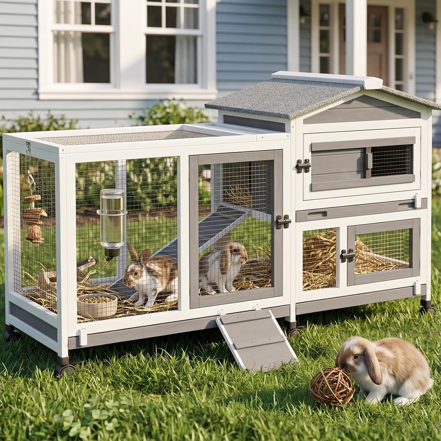 PETSCOSSET 2-Story Wooden Rabbit Hutch with Run photo 8