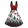 thumbnail image 1 of Rosegal Plus Size Christmas Tree Plaid Elk Print Criss Cross Dress Red 4X, 1 of 4