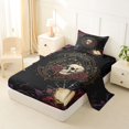 thumbnail image 2 of Castle Fairy Gothic Rose Skull Twin Sheets 3pcs,Spooky Crow Spiderweb Bedding,Gold Black,1 Fitted Sheet,1 Flat Sheet and 1 Pillowcase, 2 of 6