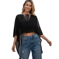 thumbnail image 1 of Women Sheer Poncho Shrug Solid Color Crew Neck Mesh Poncho Tops, 1 of 8