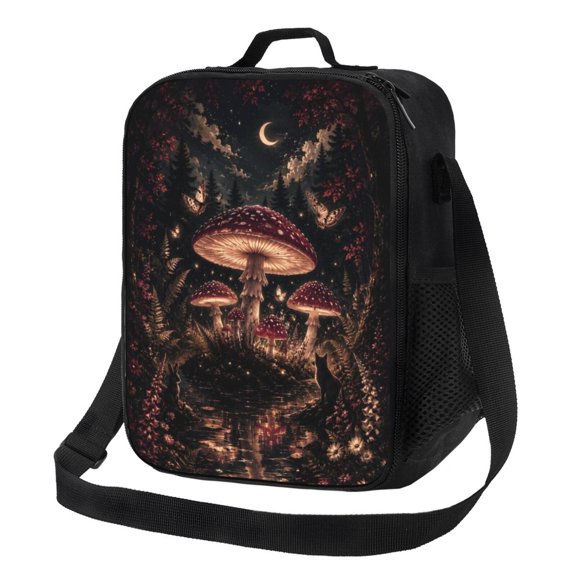 Enchanted Mushroom Forest Lunch Bag Insulated Thermal Lunch Box with Shoulder Strap & Handle for Women and Men