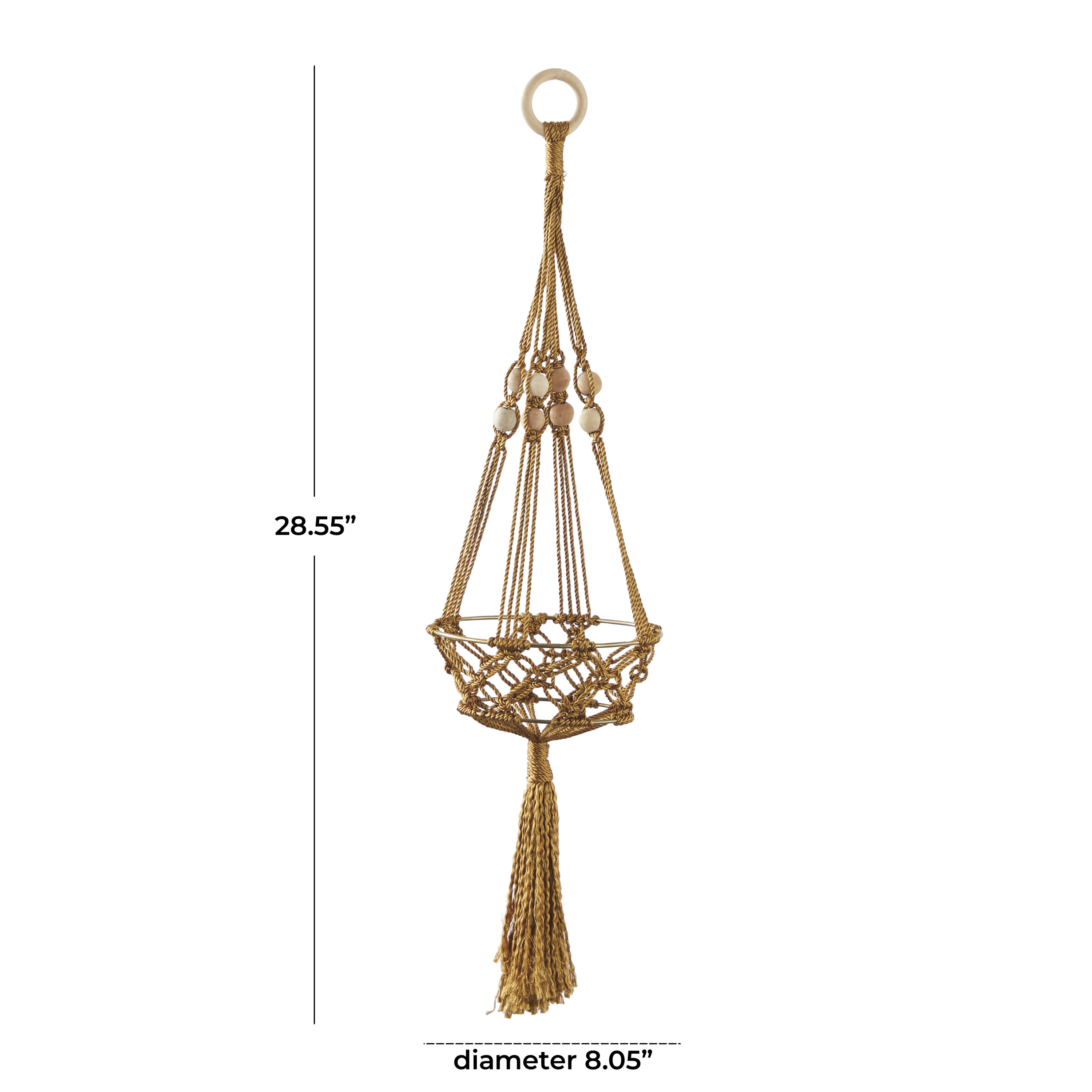DecMode 8" x 8" x 29" Round Brown Fabric Handmade Hanging Macrame Wall Planter