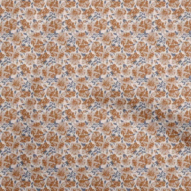 oneOone Tissu en Soie Tabby Brun Rouille à Fleurs Matériel de Couture Imprimé Tissu au Mètre 42 Pouces de Large