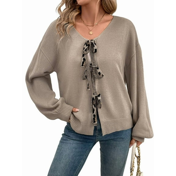 Women Y2k Tie Front Knitted Cardigan Sweater Long Sleeve Open Front Oversized Cardigan Knitwear Tops  M