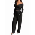 thumbnail image 3 of Conjuntos de Dos Piezas de Otoño para Mujer, Camiseta de Larga con Cuello en V y Pantalones Anchos, Conjuntos de Chándal Informal. Negro S, 3 of 8