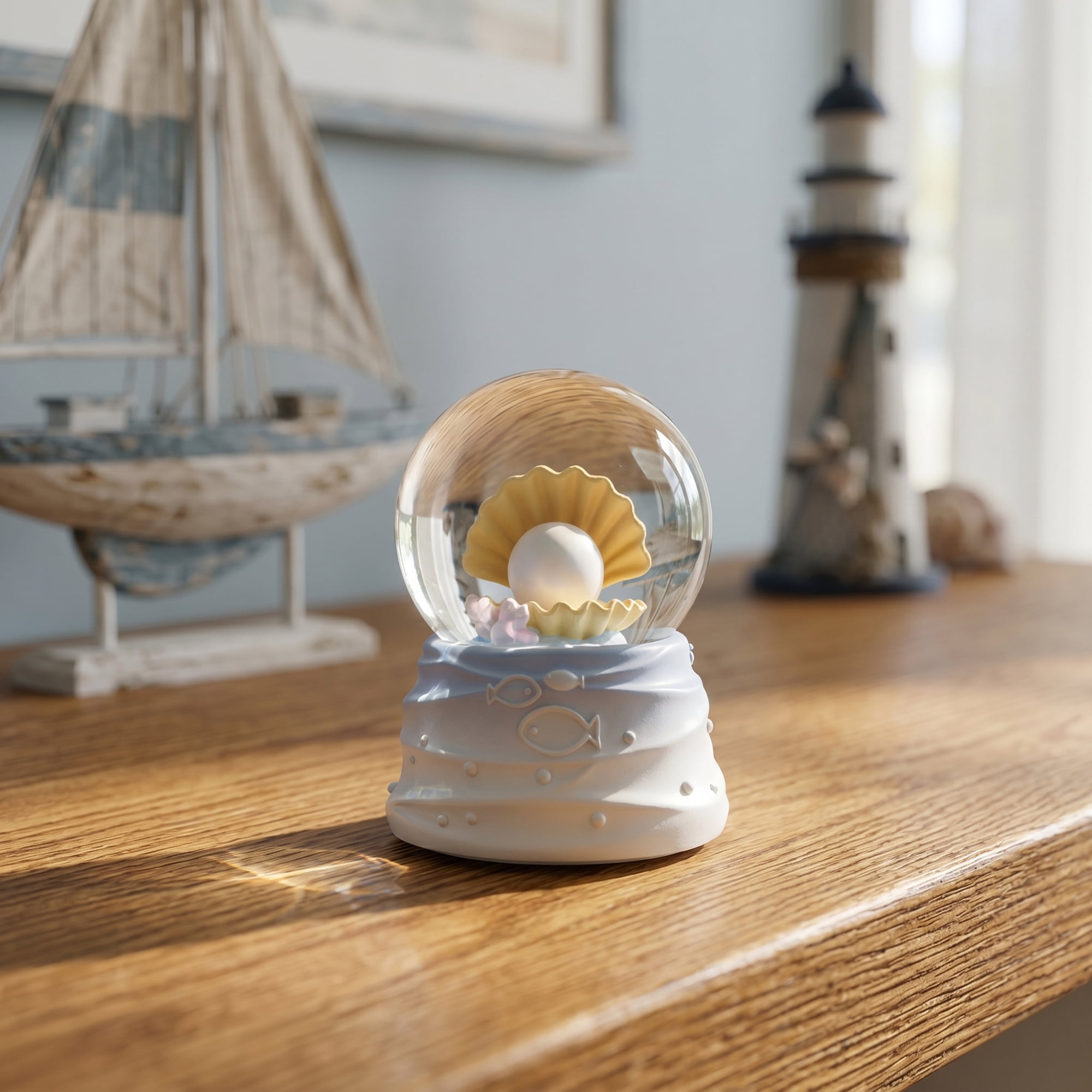 Unique Bargains Cute Cartoon Light Up Crystal Ball Mini Resin Figurine Snow Globe Blue