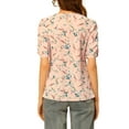 thumbnail image 4 of MODA NOVA Juniors Elegant Crew Neck Shirred Sleeve Keyhole Back Floral Blouse, 4 of 6