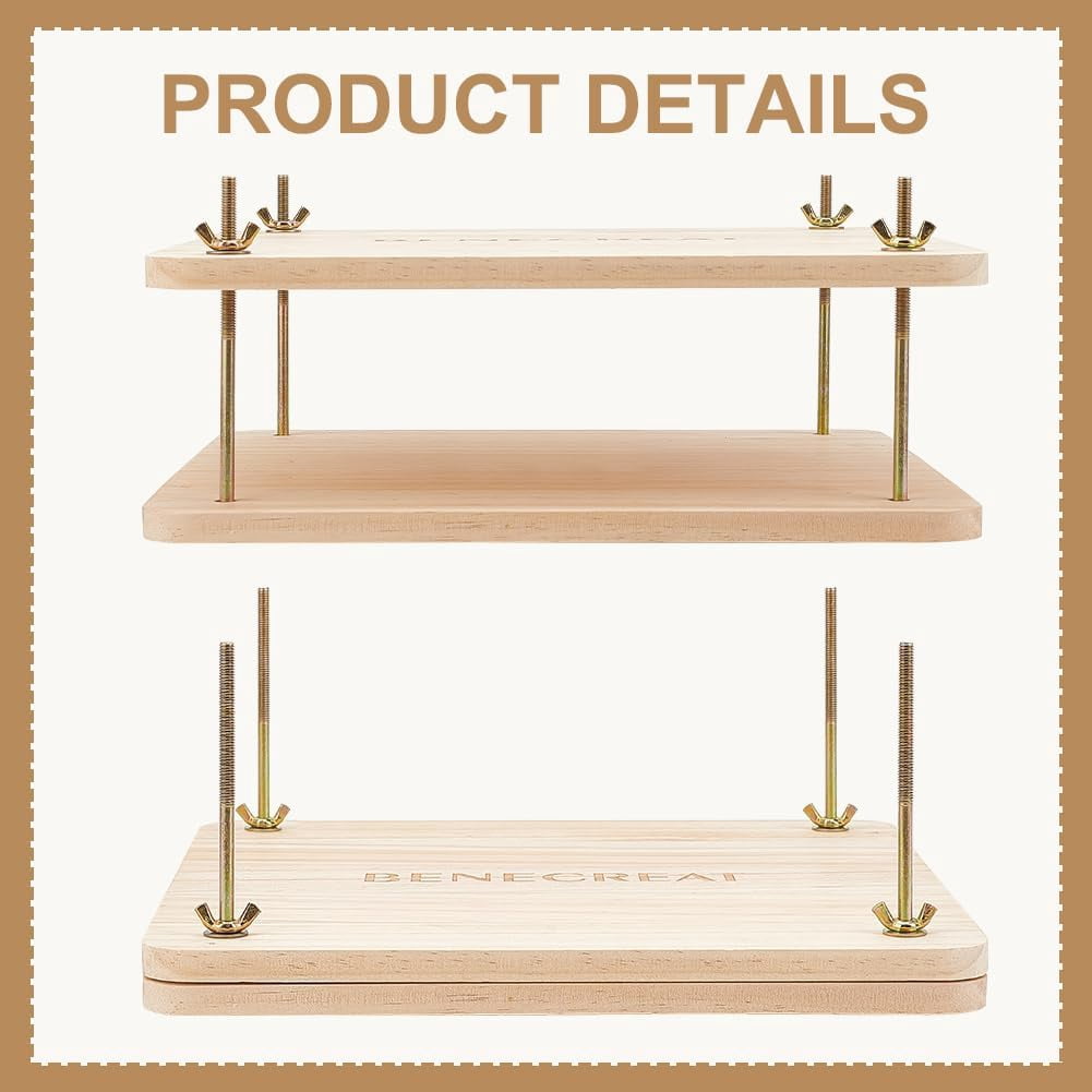 Book Press Bookbinding Wooden Book Press Tool Portable Binding Press Machine with Iron Nut Wing Nuts Gasket for Home School Office Bookbinding Supplies 11.8x11.8" diy