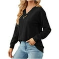 thumbnail image 4 of ATOYSOY Women's Long Sleeve Shirts Winter Loose Tops Workout Casual Blouse Pleated V Neck Button Sweatshirts Solid Color Pullover Spring Fashion Black L, 4 of 6