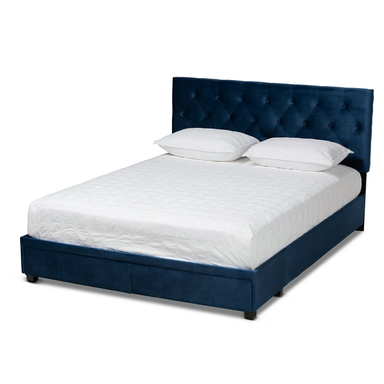 Baxton Studio Caronia Modern and Contemporary Navy Blue Velvet Fabric Upholstered 2-Drawer King Size Platform Storage Bed Baxton Studio Caronia Modern and Contemporary Navy Blue Velvet Fabric Upholstered 2-Drawer King Size Platform Storage Bed