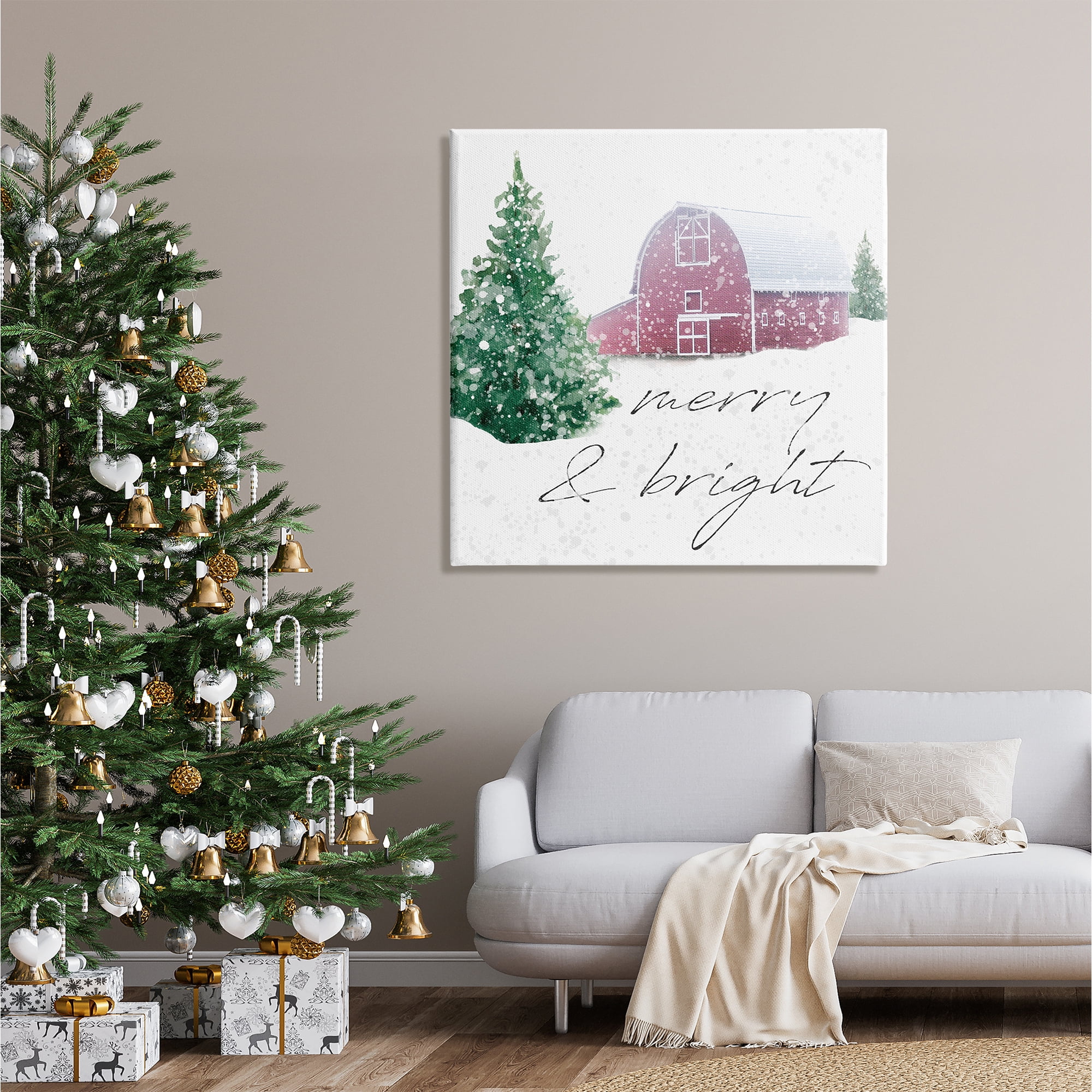 Stupell Industries Merry & Bright Snowy Barn Holiday Painting Gallery Wrapped Canvas Print Wall Art, 36 x 36