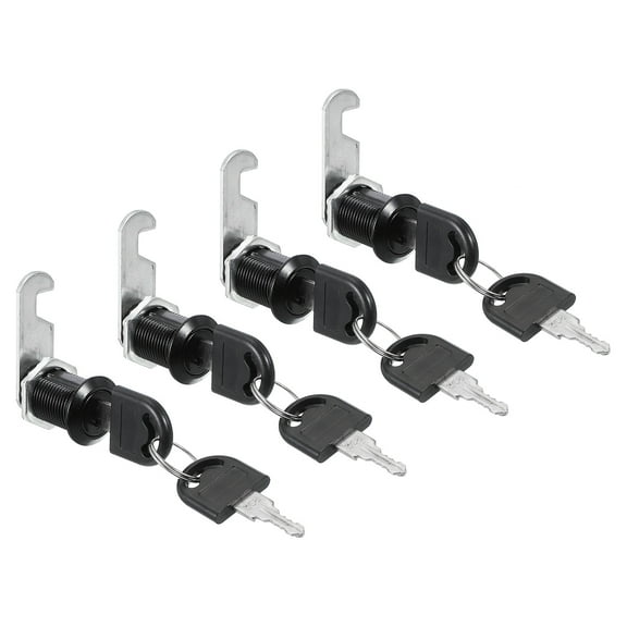 Uxcell Cabinet Drawer Lock with Keys 4 Pcs 1" (25mm) Keyed Zinc Alloy Security Lock Cylinder Cam for Door Cupboard Black