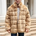 thumbnail image 2 of Lovskoo Mens Winter Coats Faux Fur Jacket Thick Warm Long Sleeve Open Front Cardigan Faux Furry Long Coat Jacket Solid Outerwear Khaki, 2 of 9