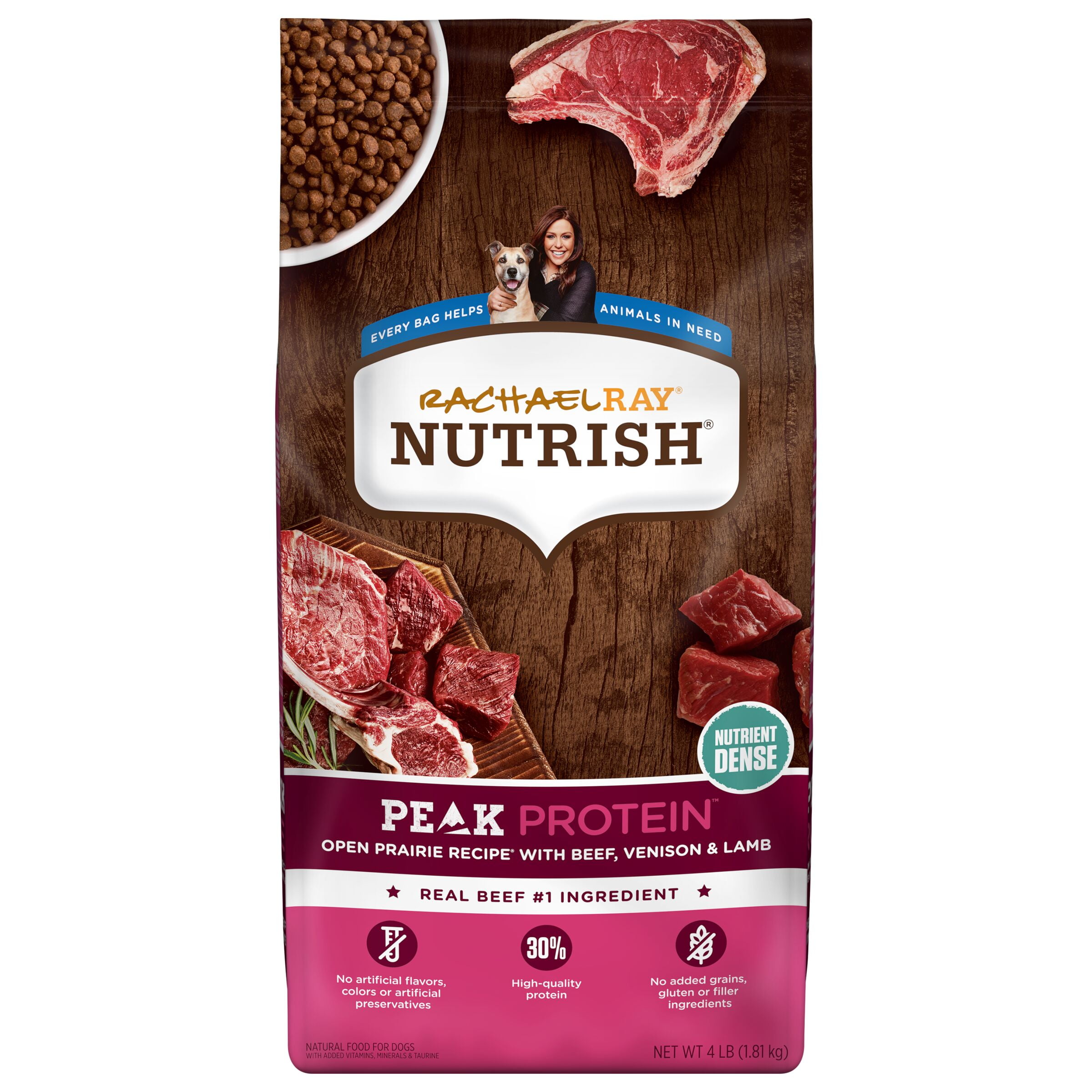 Rachael Ray Nutrish PEAK Protein Open Prairie Recipe With Beef, Venison & Lamb, Dry Dog Food, 4 lb. Bag