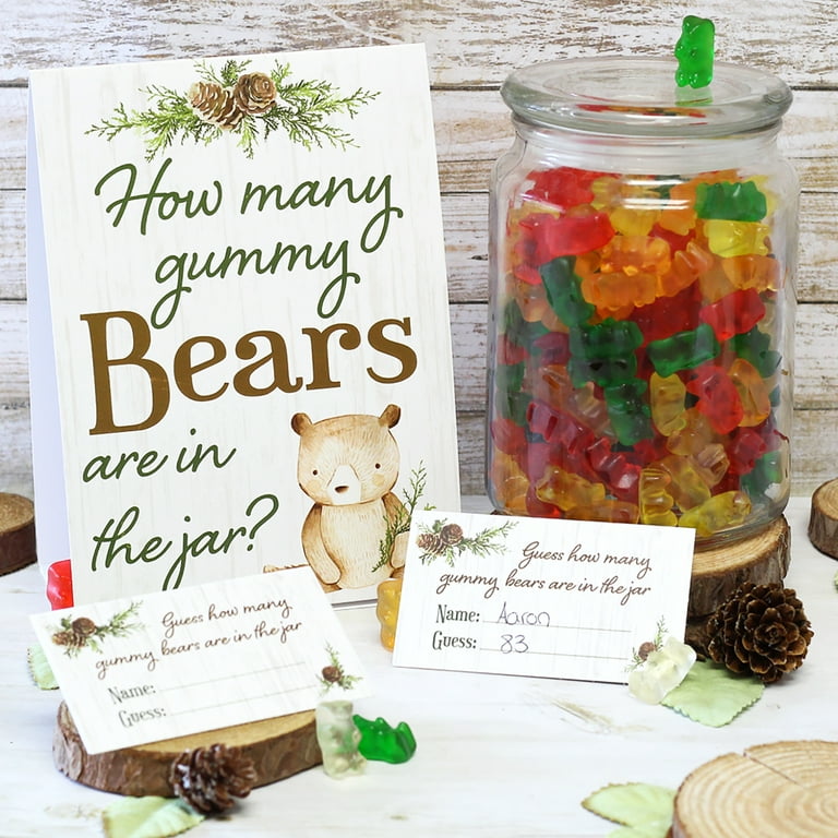 Distinctivs Woodgrain Woodland How Many Gummy Bears are in the Jar Baby Shower Party Game 1 Sign and 30 Cards