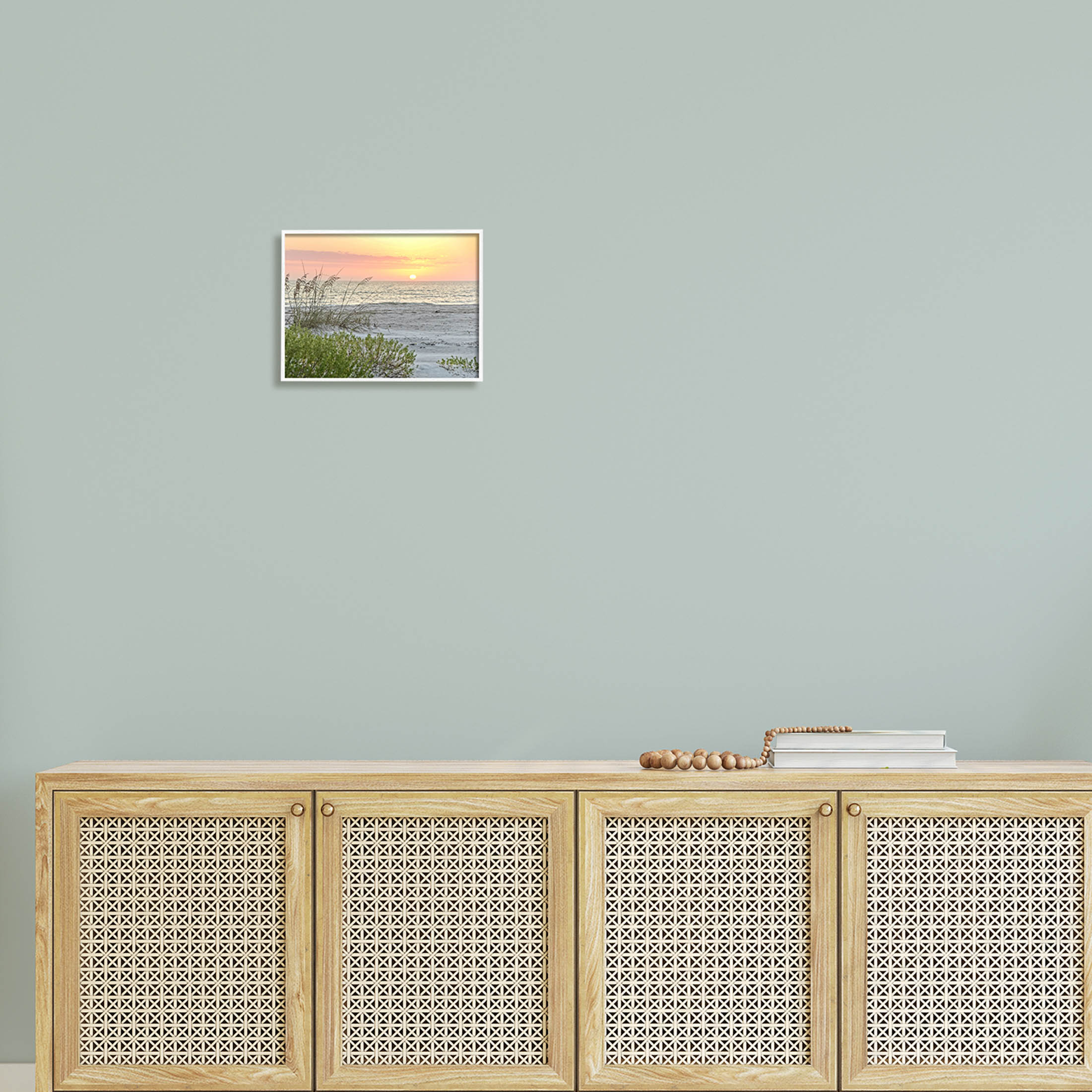 Stupell Industries Ocean Shore Reeds Sunset Horizon Photograph White Framed Art Print Wall Art, Design by Mary Lou Photography
