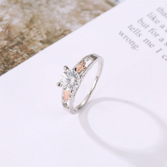Angel Wing Zircon Ring: European Style, Electroplated Copper Festival Ring for Women