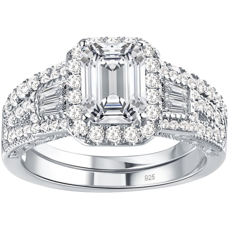 Newshe Jewellery Wedding Rings for Her AAAAA Cz Women's Bridal Sets 925 Sterling Silver Emerald Cut Engagement Ring Size 6