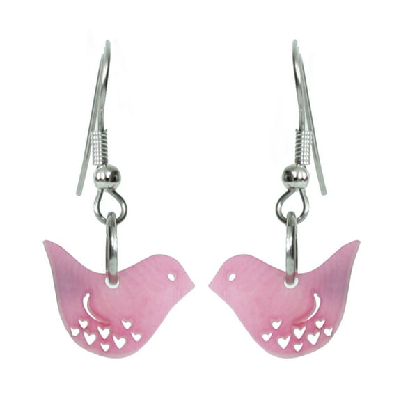 Tagua Earrings Birds in Pink Handmade Fair Trade, Lightweight by Florama Natural Jewelry